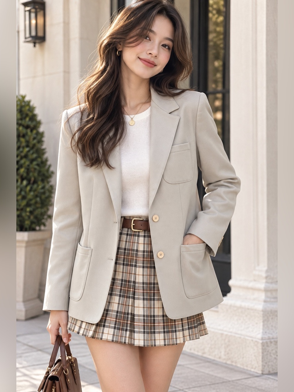 Givenchy Sport Vintage Beige Tailored Blazer Jacket Women’s Size 12 Classic Mini